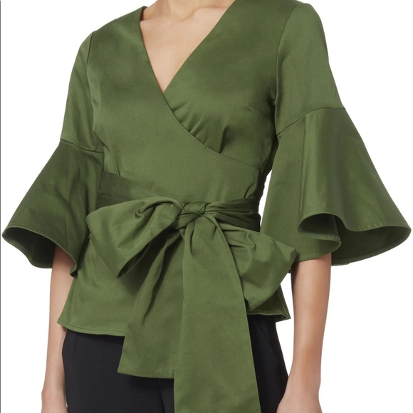 Alexis Kiera Poplin Wrap Top. Olive/Army. Size Large. Intermix - Picture 10 of 13